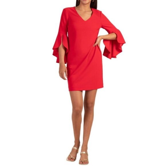 Trina Turk 'Moorten' Bell-Sleeve Crepe Dress, Mars Red - Picture 1 of 2